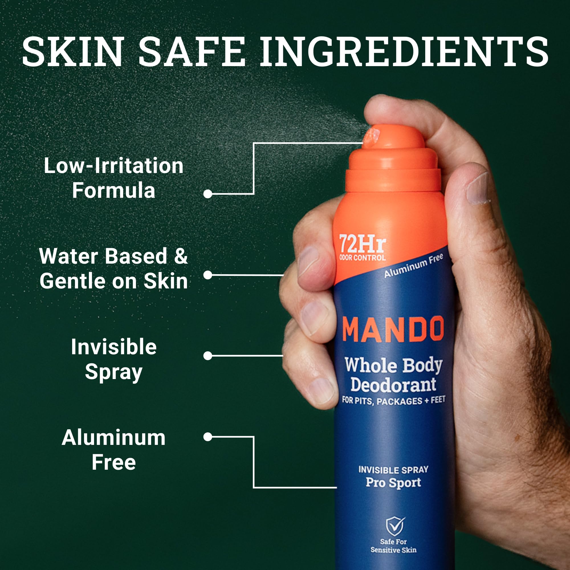 Mando Whole Body Deodorant for Men – Aluminum-Free, 72-Hour Odor Control, Pro Sport Scent (3.6 oz)
