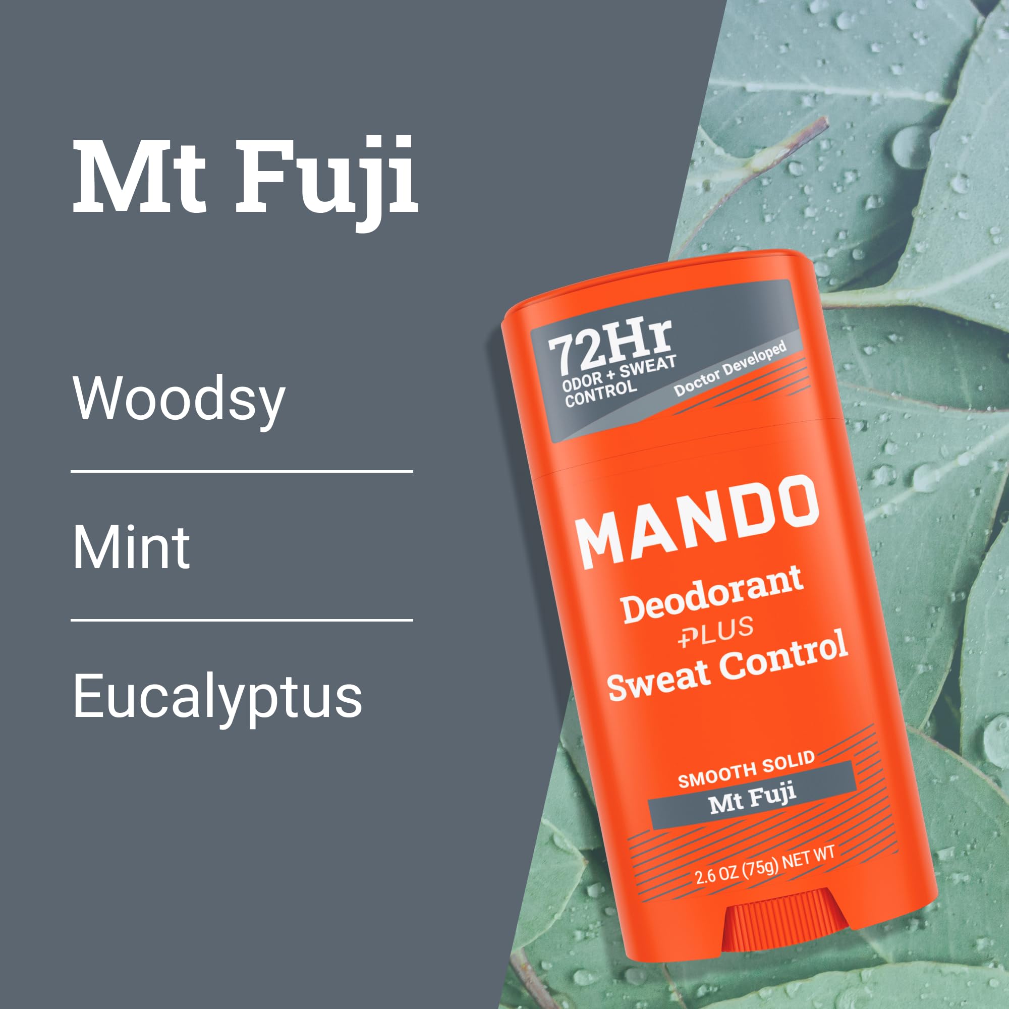 Mando Mt Fuji Antiperspirant for Men – Extra Strength 72-Hour Sweat & Odor Control, Baking Soda Free, 2-Pack