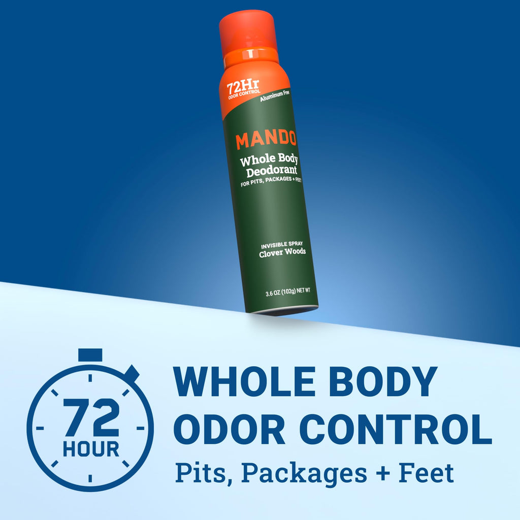 Mando Whole Body Deodorant for Men – Clover Woods Invisible Spray, 72-Hour Odor Control, Aluminum & Benzene Free