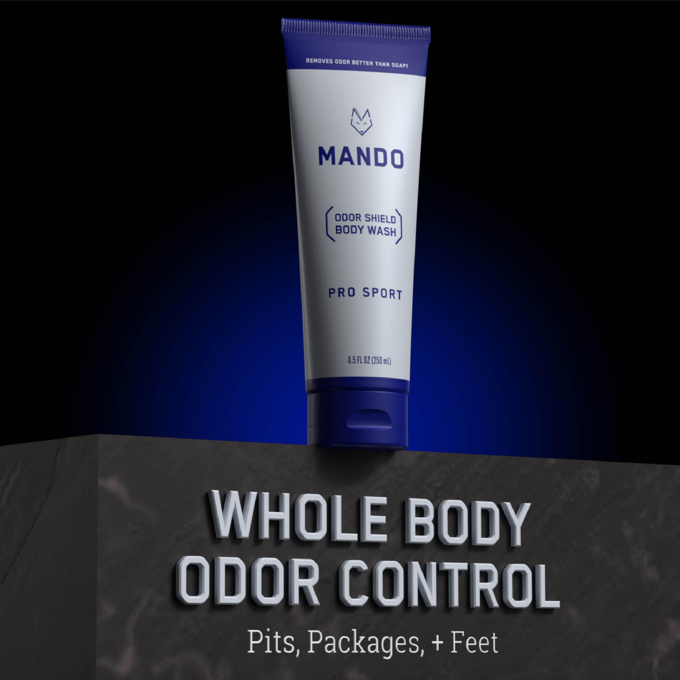 Mando Odor Shield Body Wash - 24-Hour Odor Control - SLS & Paraben Free | 8.5 oz Pro Sport