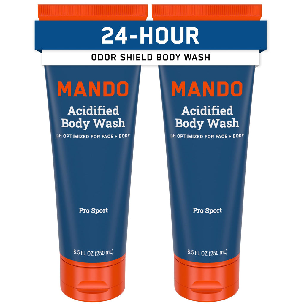 Mando Odor Shield Body Wash - 24-Hour Odor Control - SLS Free - 8.5 oz (Pack of 2) Pro Sport