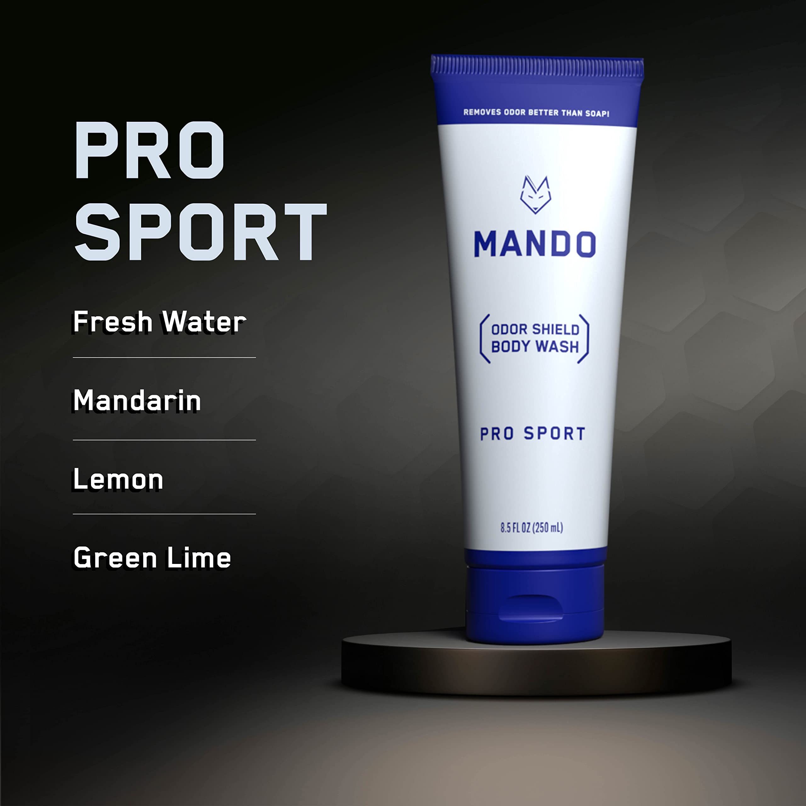 Mando Odor Shield Body Wash - 24-Hour Odor Control - SLS & Paraben Free | 8.5 oz Pro Sport