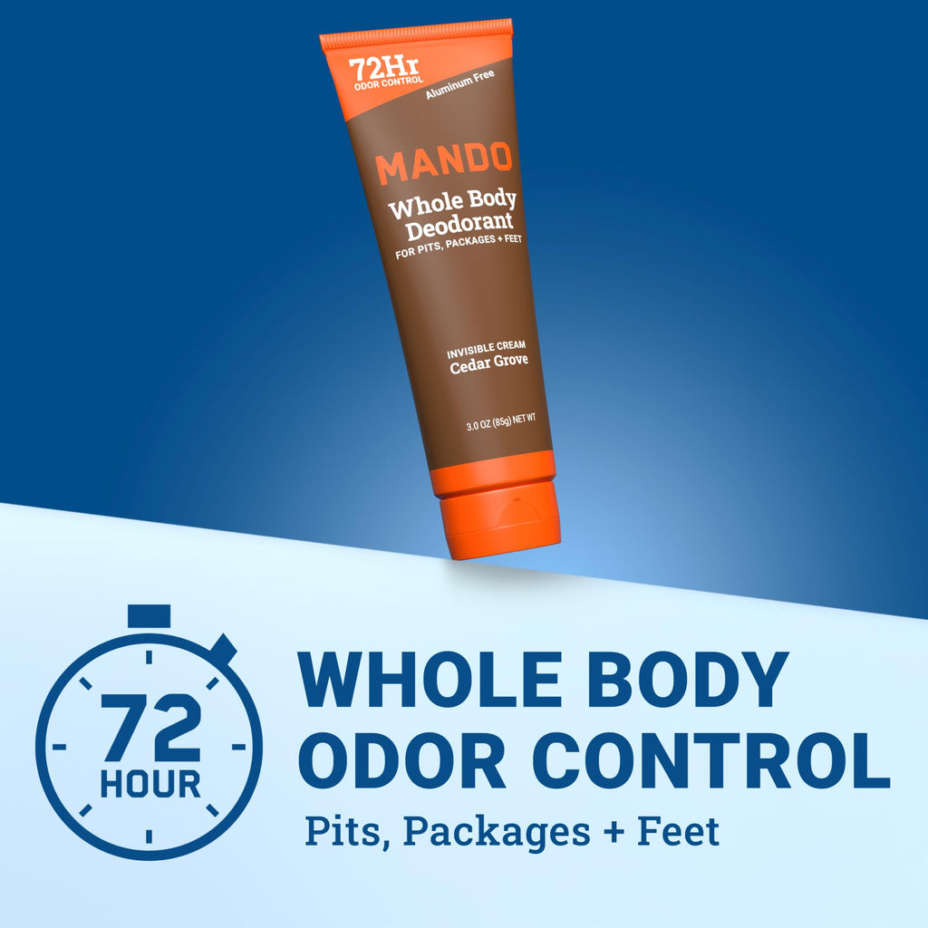 Mando Whole Body Deodorant For Men – Cedar Grove, 72 Hour Odor Control, Aluminum Free, Pack of 2 (3 oz Tubes)
