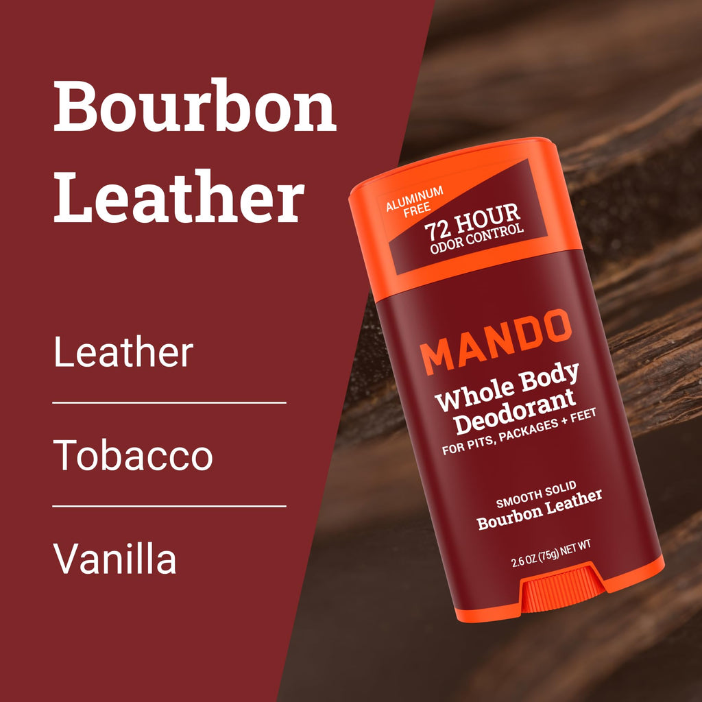 Mando Whole Body Deodorant for Men – Aluminum & Baking Soda Free, 72-Hour Odor Control (2x2.6 oz) Bourbon Leather & Pro Sport