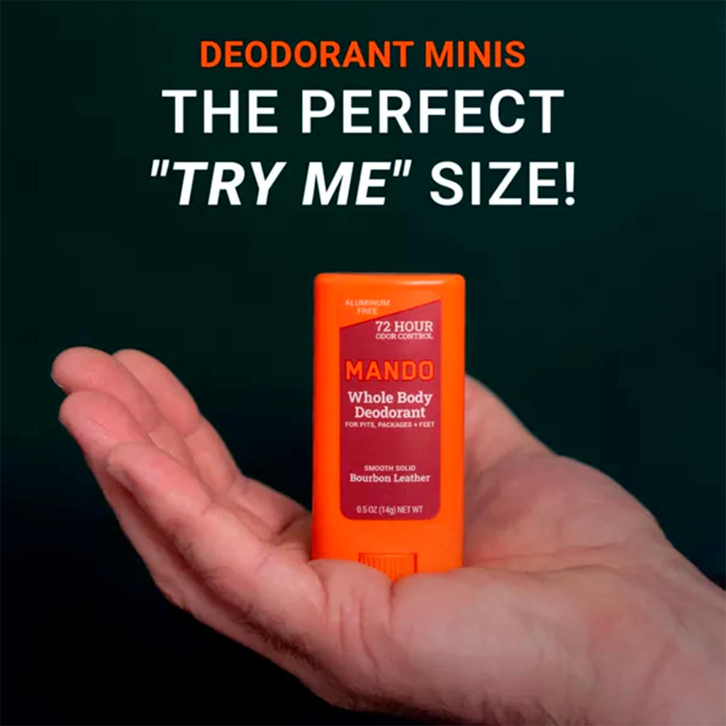 Mando Travel Size Whole Body Deodorant – Aluminum-Free Bourbon Leather & Pro Sport (2 x 0.5oz)