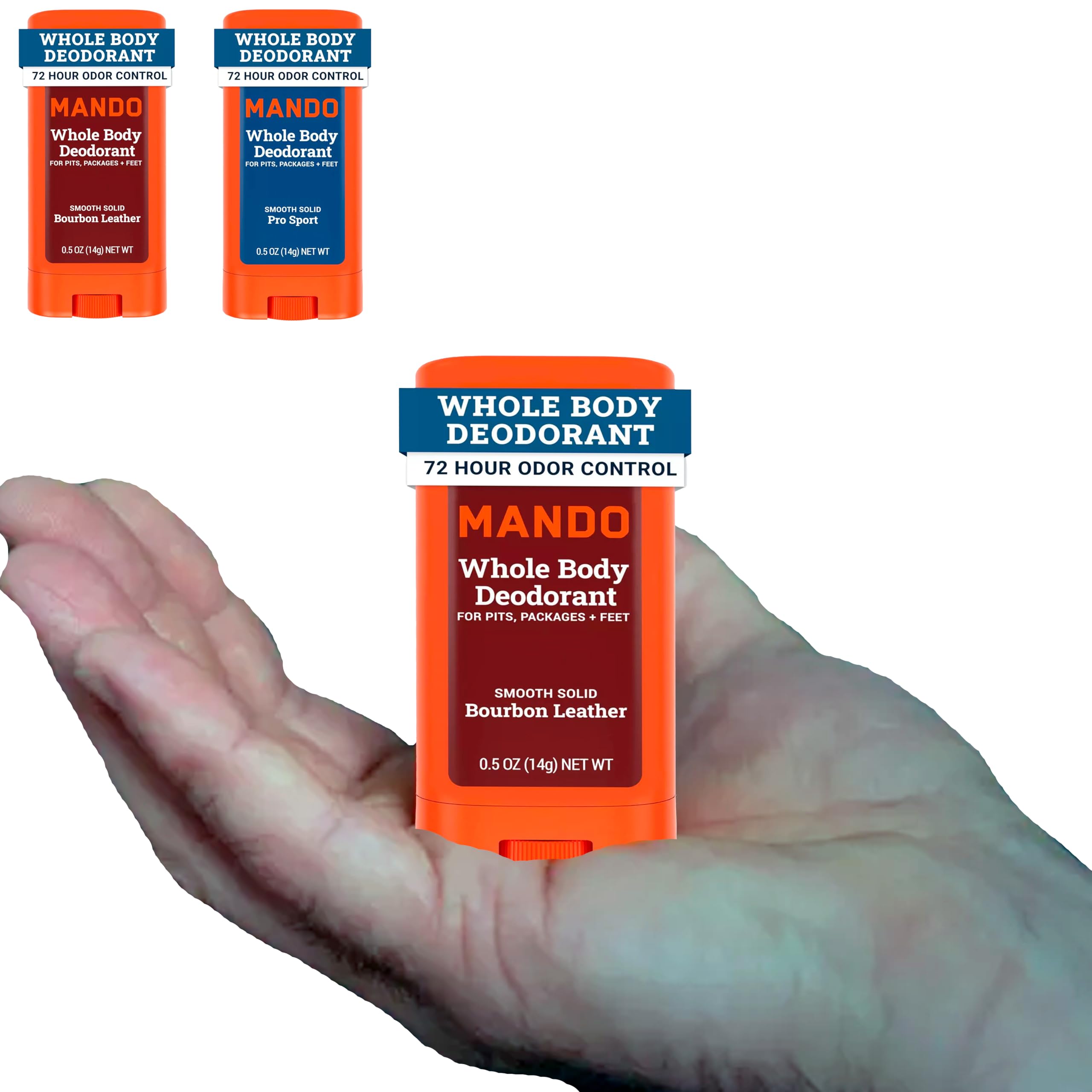 Mando Travel Size Whole Body Deodorant – Aluminum-Free Bourbon Leather & Pro Sport (2 x 0.5oz)