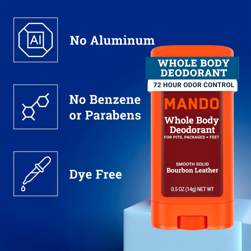 Mando Travel Size Whole Body Deodorant – Aluminum-Free Bourbon Leather & Pro Sport (2 x 0.5oz)