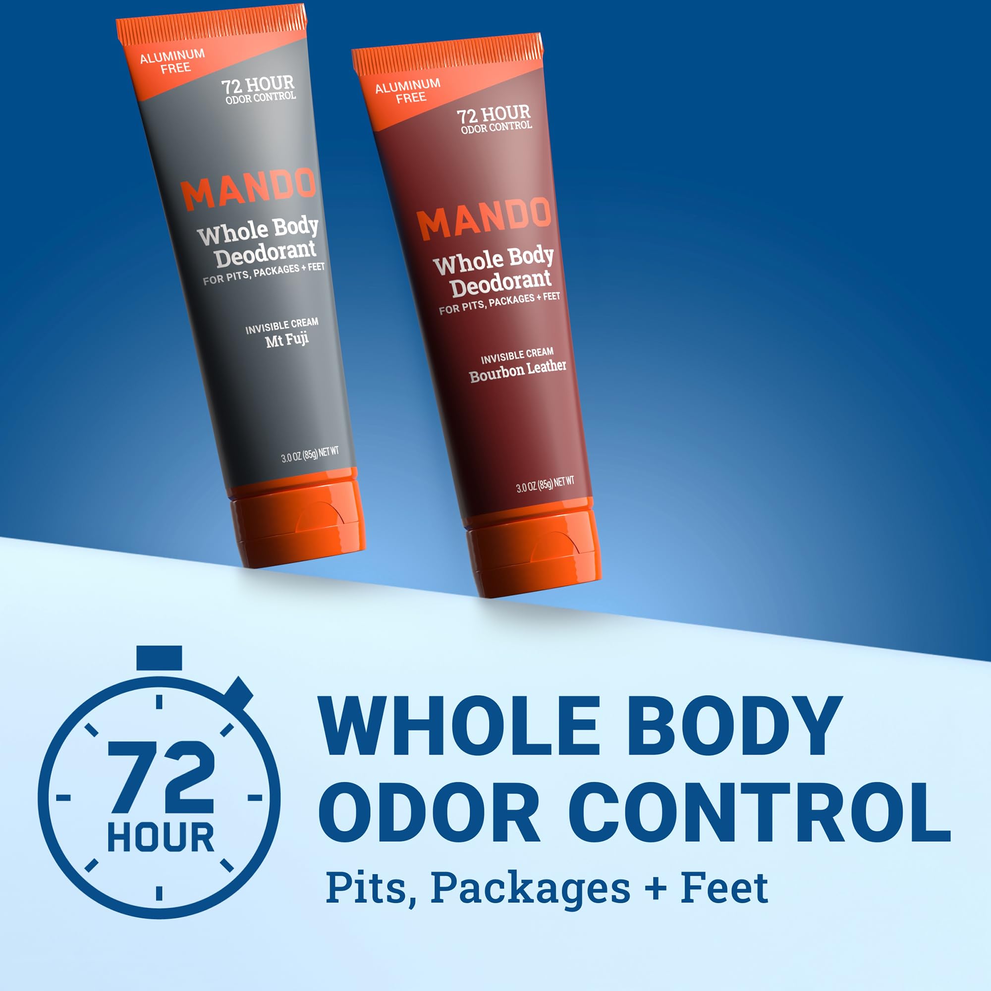 Mando Whole Body Deodorant for Men - Invisible Cream with 72-Hour Odor Control | Aluminum & Baking Soda Free (2x 3 oz) Bourbon Leather & Mount Fuji