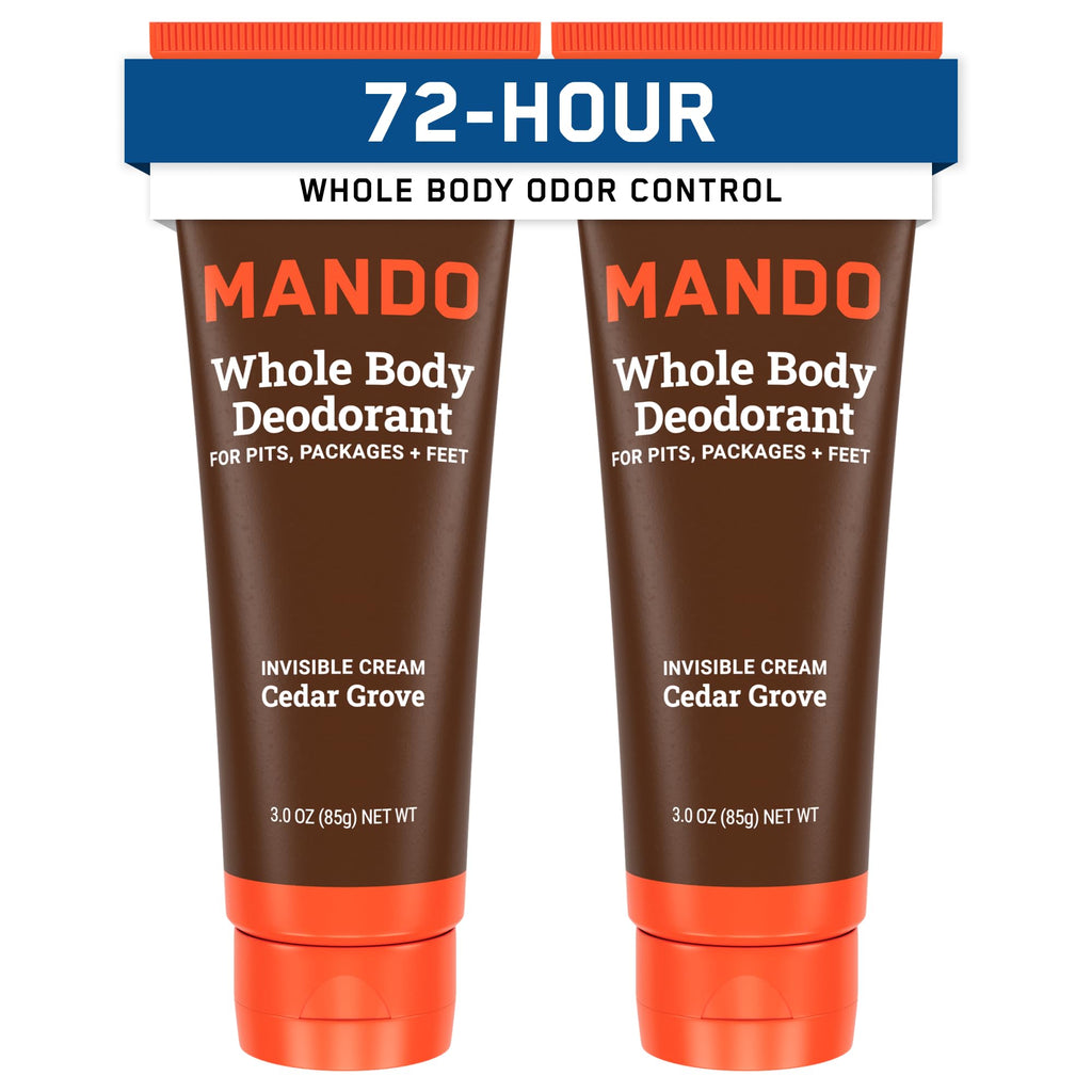 Mando Whole Body Deodorant For Men – Cedar Grove, 72 Hour Odor Control, Aluminum Free, Pack of 2 (3 oz Tubes)