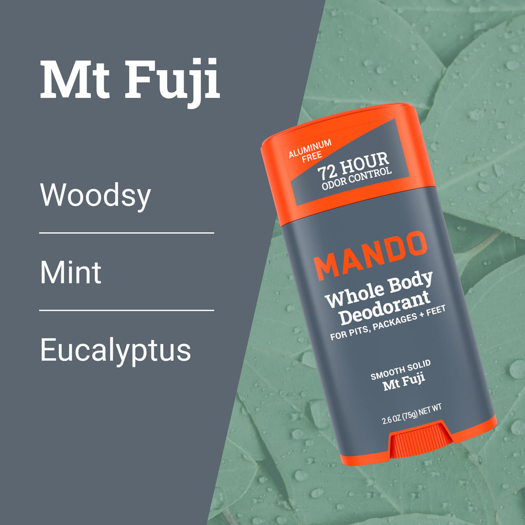Mando Whole Body Deodorant for Men — Aluminum-Free & Baking Soda-Free Solid Stick | 72-Hour Odor Control (Pack of 2, Mt Fuji & Pro Sport)