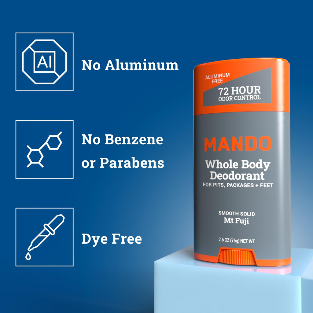 Mando Whole Body Deodorant for Men — Aluminum-Free & Baking Soda-Free Solid Stick | 72-Hour Odor Control (Pack of 2, Mt Fuji & Pro Sport)