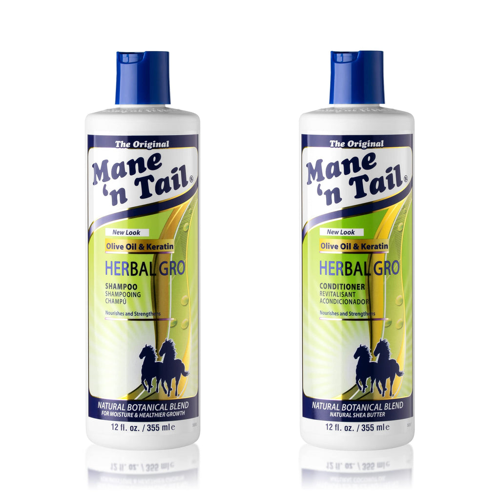 Mane 'n Tail Herbal Gro Shampoo + Conditioner – Olive Oil Complex for Stronger, Nourished Hair (12 oz Each)