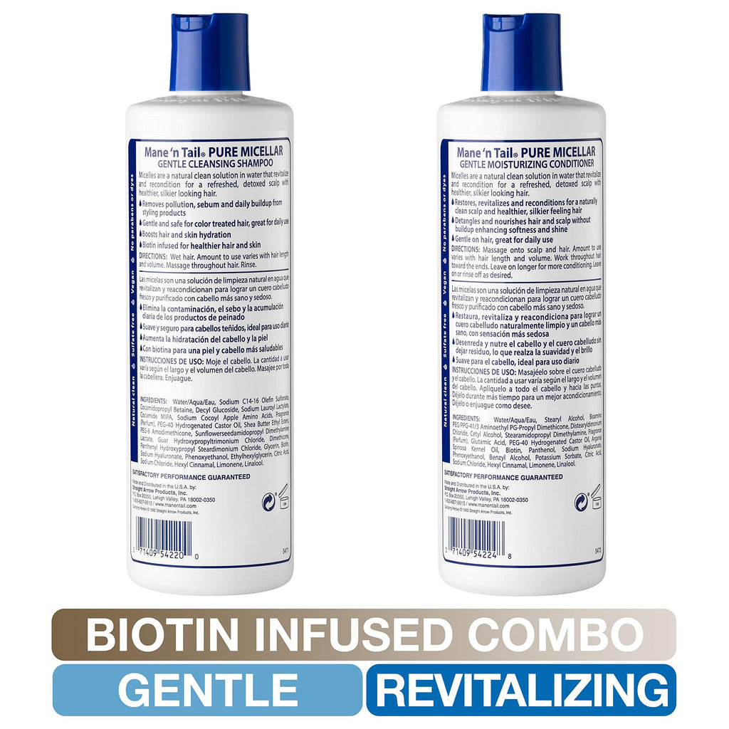Mane 'n Tail Micellar Sulfate-Free Shampoo & Conditioner – Biotin-Infused Vegan Duo (11.2 oz Each)