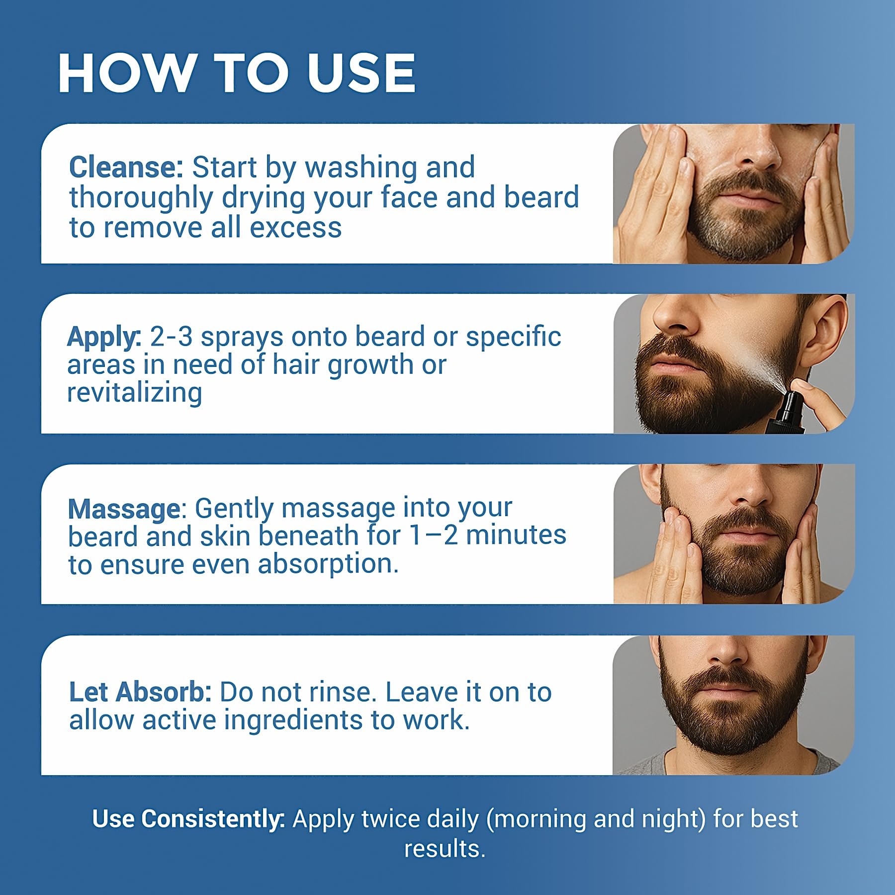 MANEMEN Beard Growth Serum Spray - Biotin, Castor Oil & Vitamins B5/B12