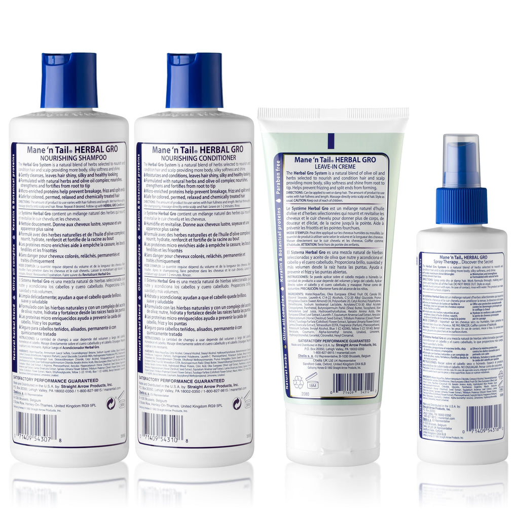 Mane 'n Tail Herbal Gro 4pc Shampoo Kit – Shampoo, Conditioner, Spray Therapy & Creme Therapy
