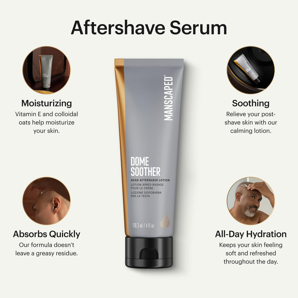 MANSCAPED Dome Soother Head Aftershave Lotion – Aloe & Colloidal Oats, Dries Clear, 4 fl oz