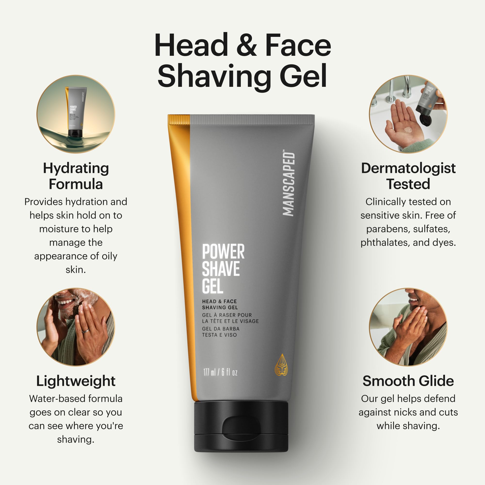 MANSCAPED Power Shave Gel – Gentle Head & Face Shaving with Witch Hazel