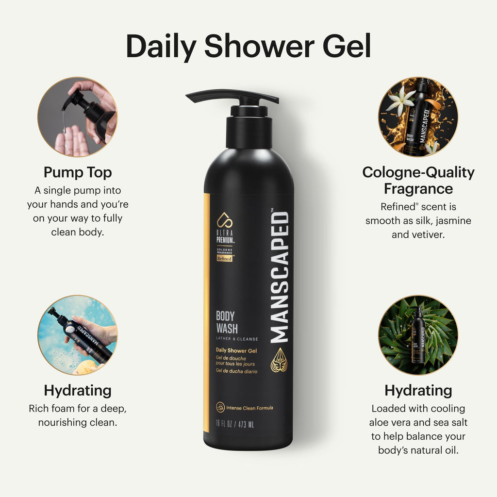 MANSCAPED UltraPremium Refined Body Wash – Aloe Vera & Sea Salt Hydrating Shower Gel (16 oz)