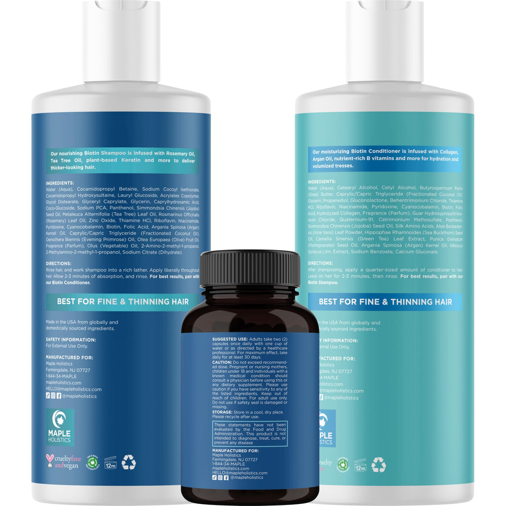 Maple Holistics Biotin Hair Growth Set – Sulfate-Free Shampoo, Conditioner & Supplement
