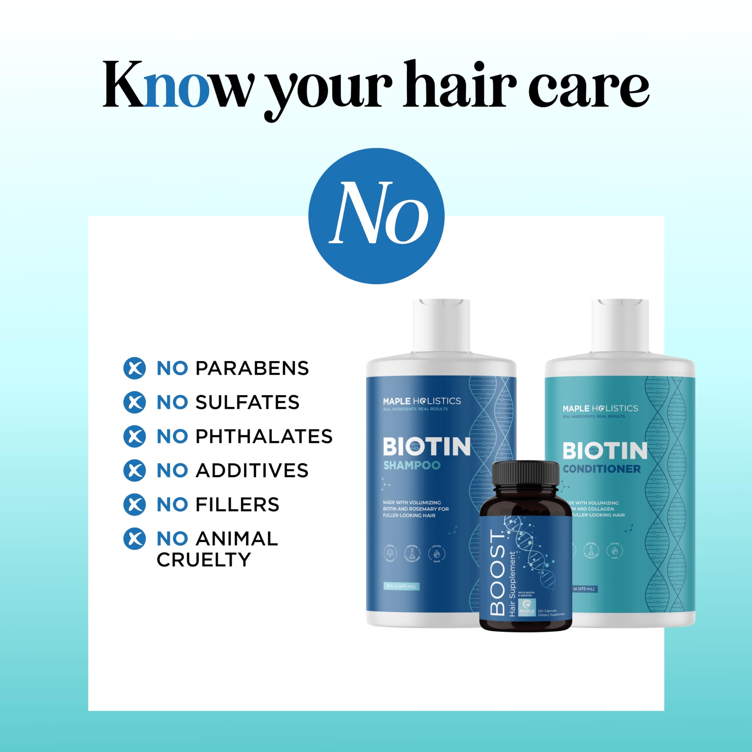 Maple Holistics Biotin Hair Growth Treatment Set — Sulfate-Free Shampoo & Conditioner + Hair Growth Supplement (2 Month Supply)