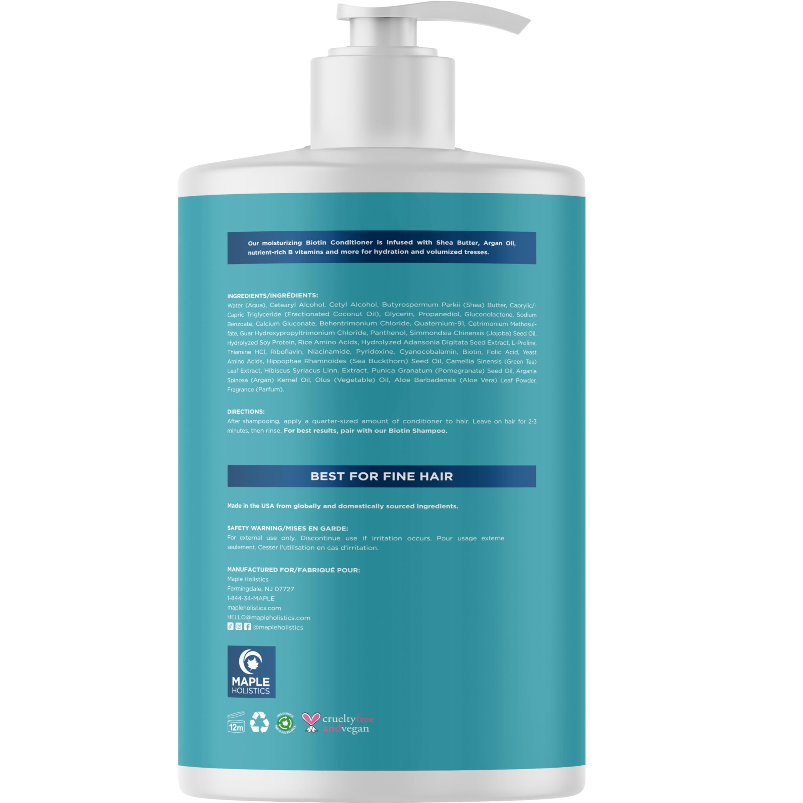 Maple Holistics Biotin Conditioner for Thinning Hair – Sulfate-Free, Silicone-Free, Argan Oil, Green Tea & B Vitamins (32 oz)