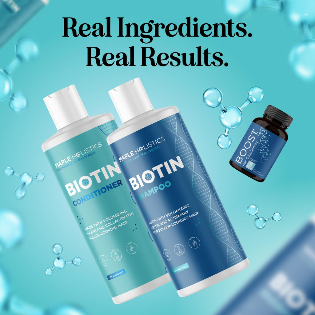 Maple Holistics Biotin Hair Growth Set – Sulfate-Free Shampoo, Conditioner & Supplement