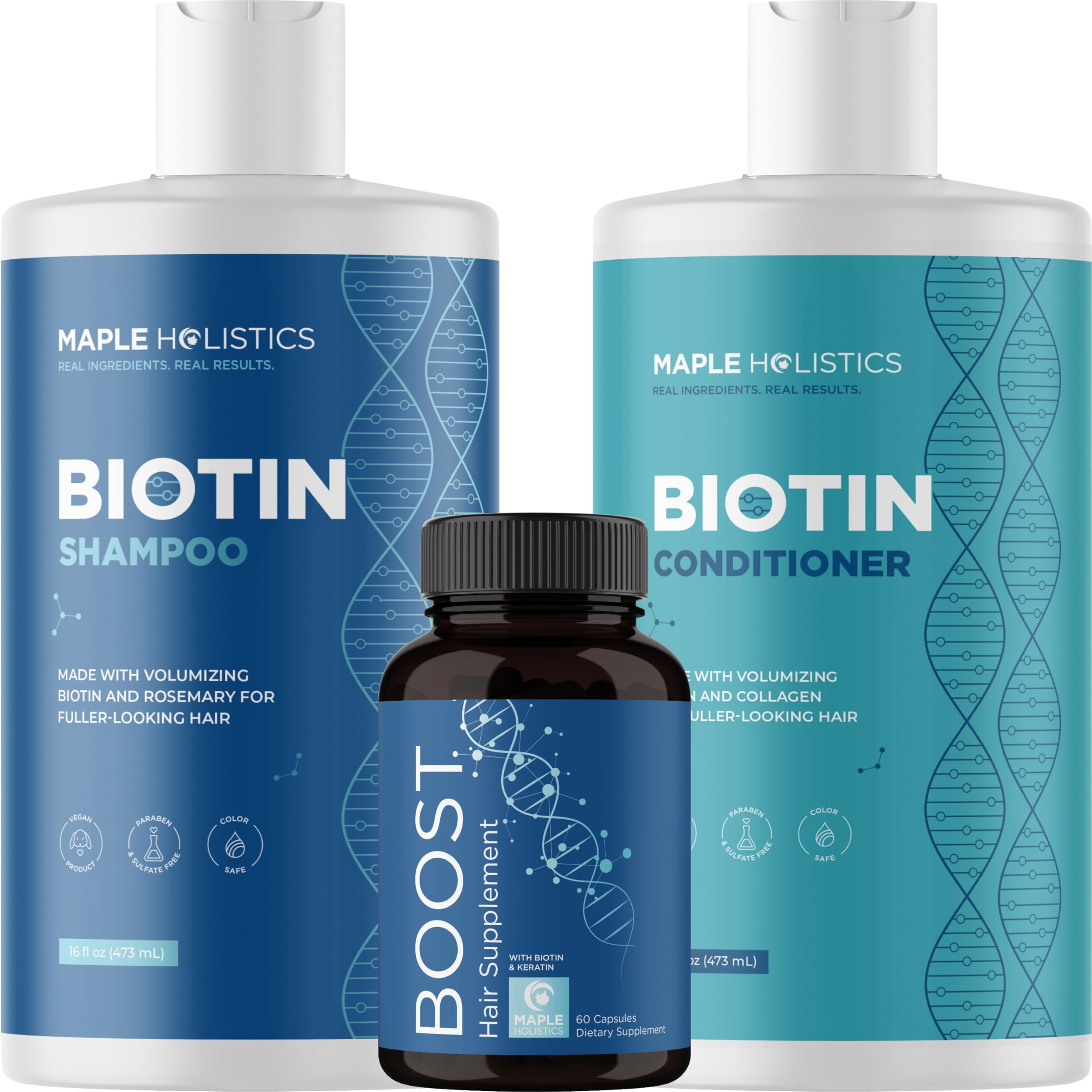 Maple Holistics Biotin Hair Growth Treatment Set — Sulfate-Free Shampoo & Conditioner + Hair Growth Supplement (2 Month Supply)