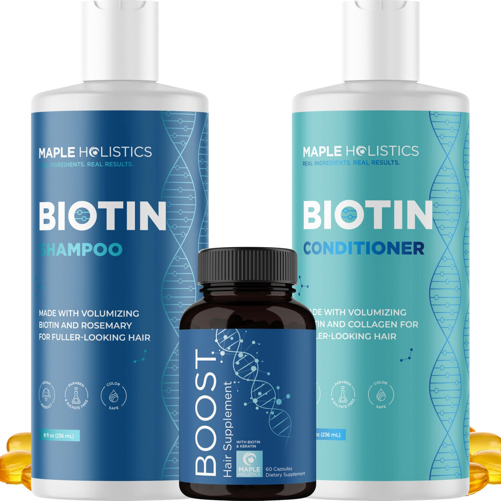 Maple Holistics Biotin Hair Growth Set – Sulfate-Free Shampoo, Conditioner & Supplement