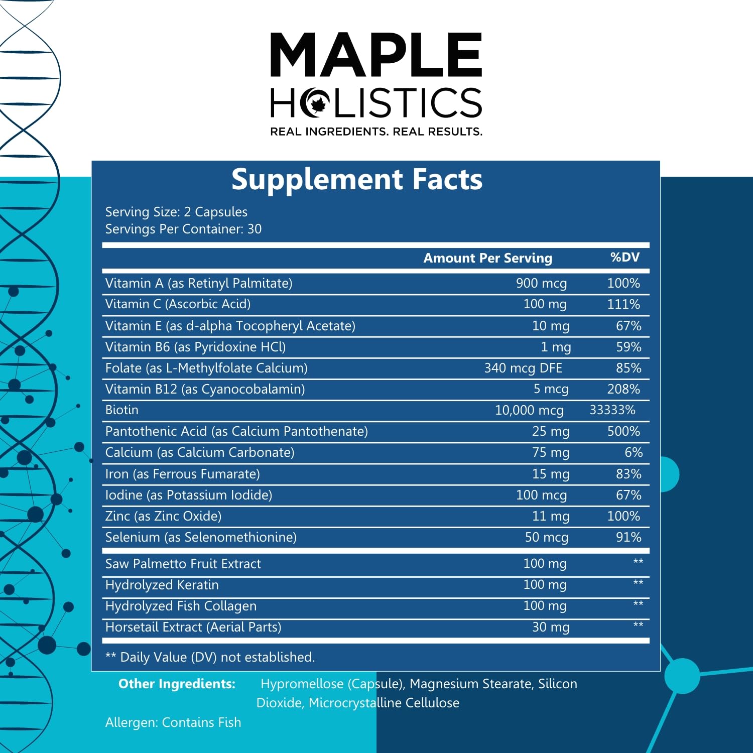 Maple Holistics Biotin & Collagen Hair Growth Supplement for Women & Men (2 Months)