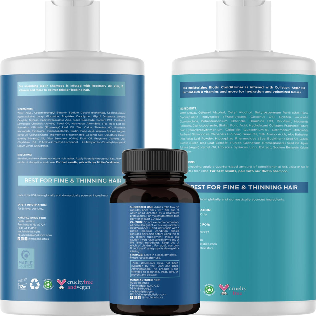 Maple Holistics Biotin Hair Growth Treatment Set — Sulfate-Free Shampoo & Conditioner + Hair Growth Supplement (2 Month Supply)