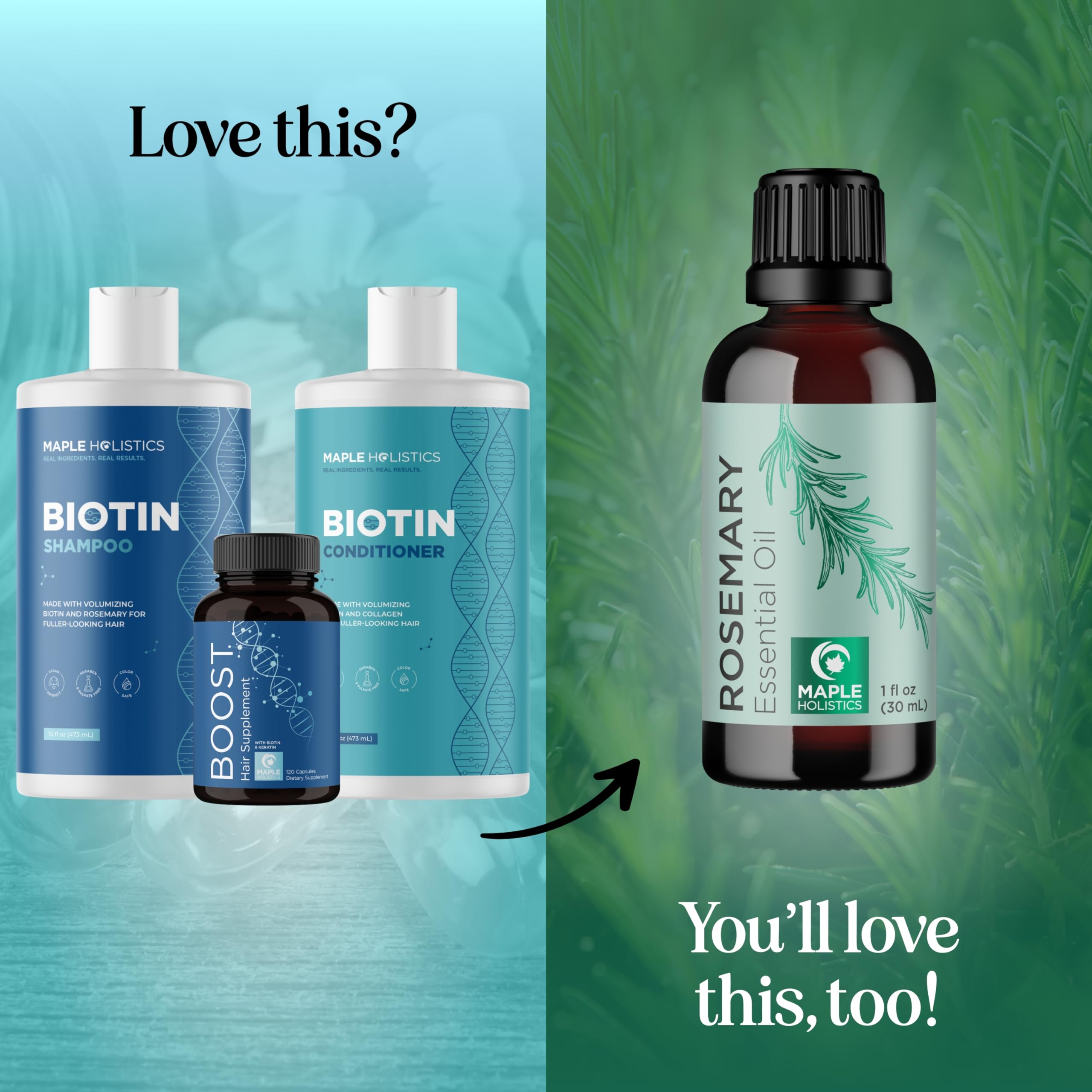 Maple Holistics Biotin Hair Growth Treatment Set — Sulfate-Free Shampoo & Conditioner + Hair Growth Supplement (2 Month Supply)