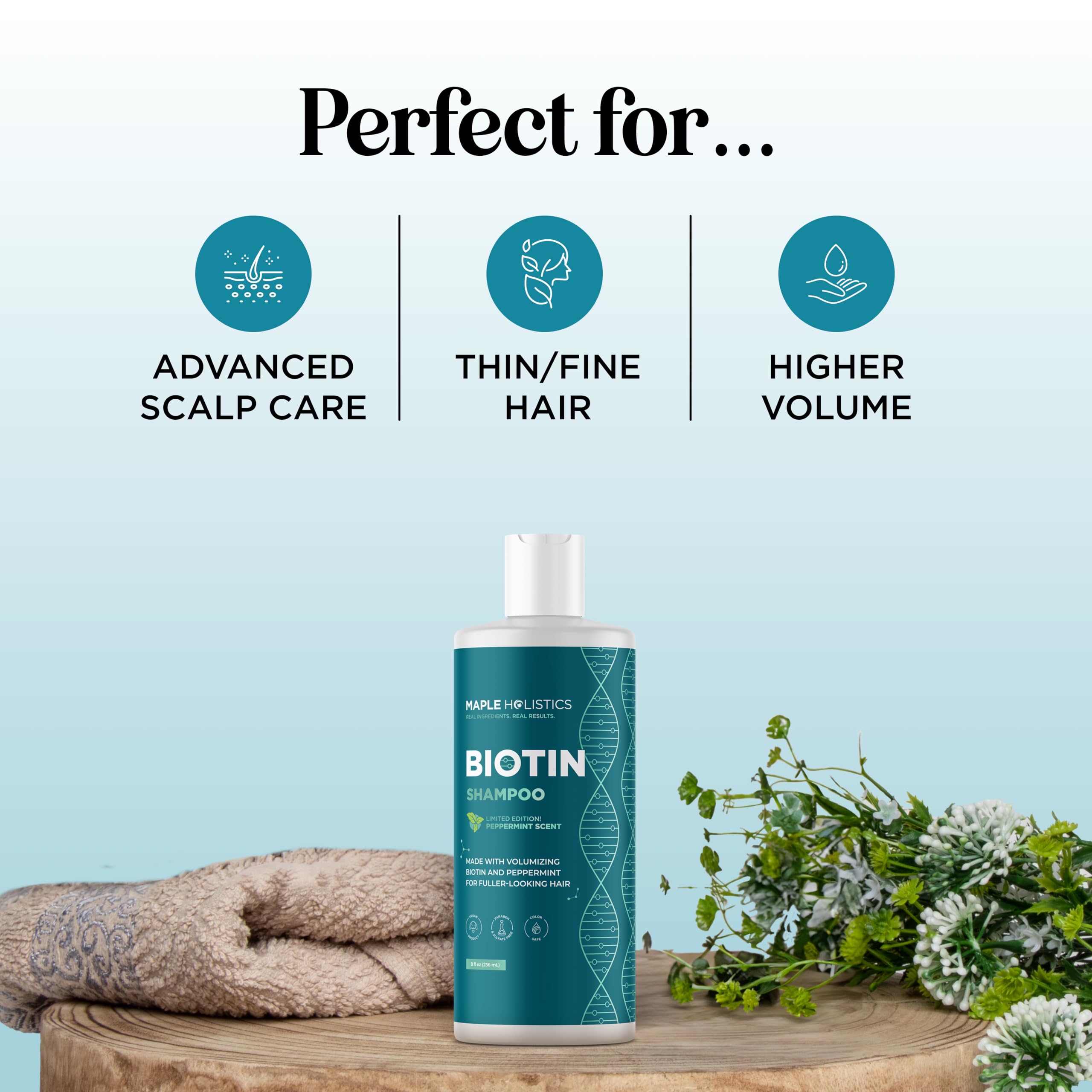 Maple Holistics Volumizing Biotin Shampoo for Thinning Hair – Peppermint, Argan & Essential Oils (Sulfate-Free)