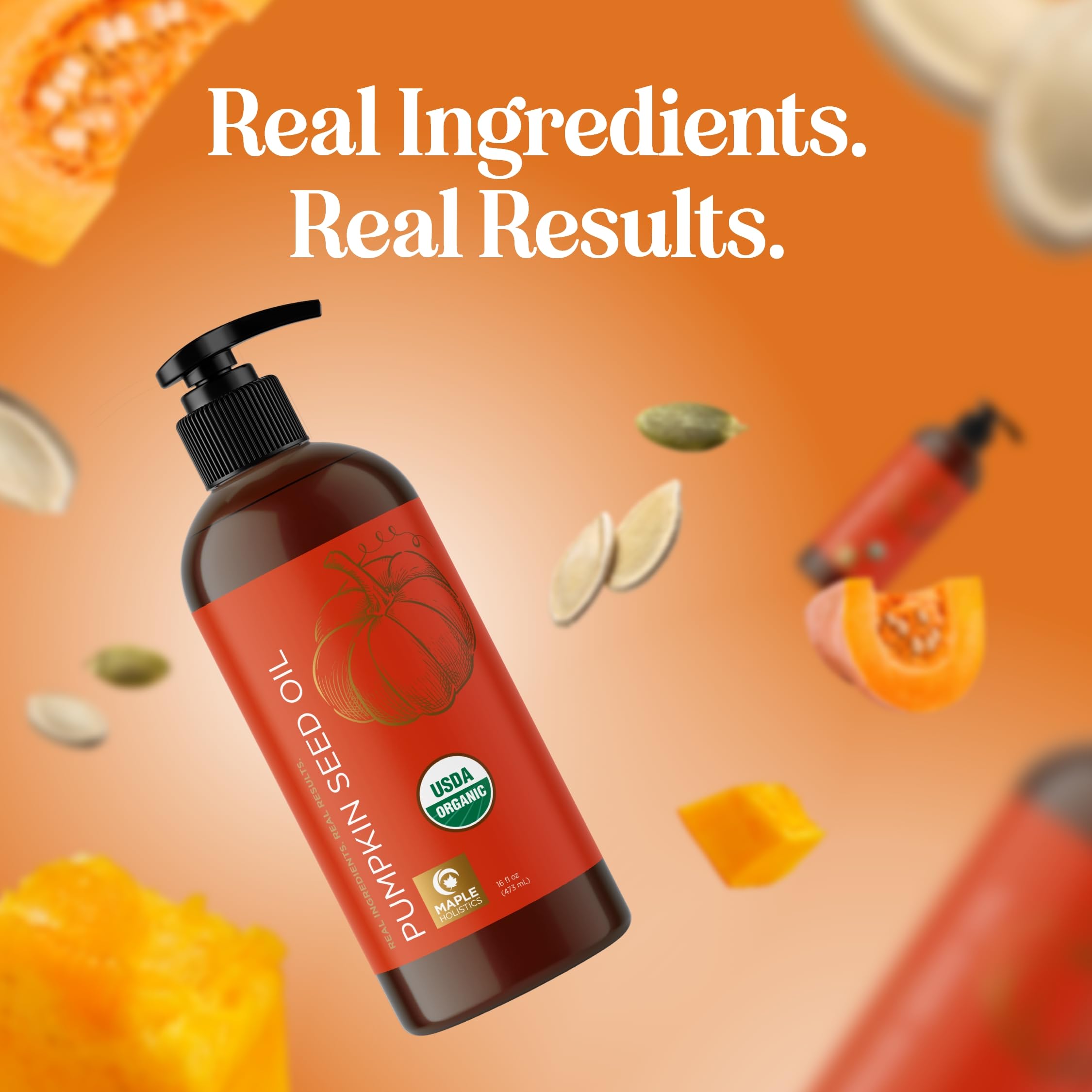 Maple Holistics Pumpkin Seed Oil Organic Certified - 100% Pure Virgin Cold-Pressed Hair & Face Oil (16oz)
