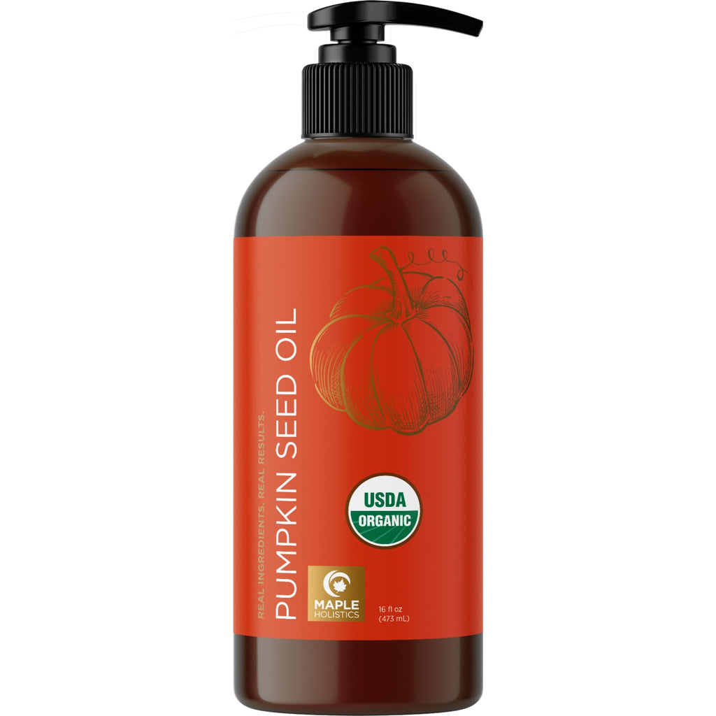 Maple Holistics Pumpkin Seed Oil Organic Certified - 100% Pure Virgin Cold-Pressed Hair & Face Oil (16oz)