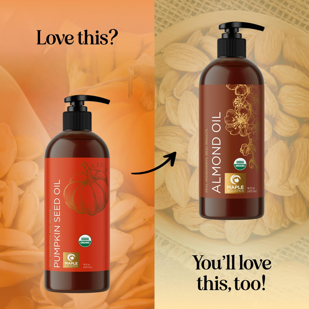 Maple Holistics Pumpkin Seed Oil Organic Certified - 100% Pure Virgin Cold-Pressed Hair & Face Oil (16oz)