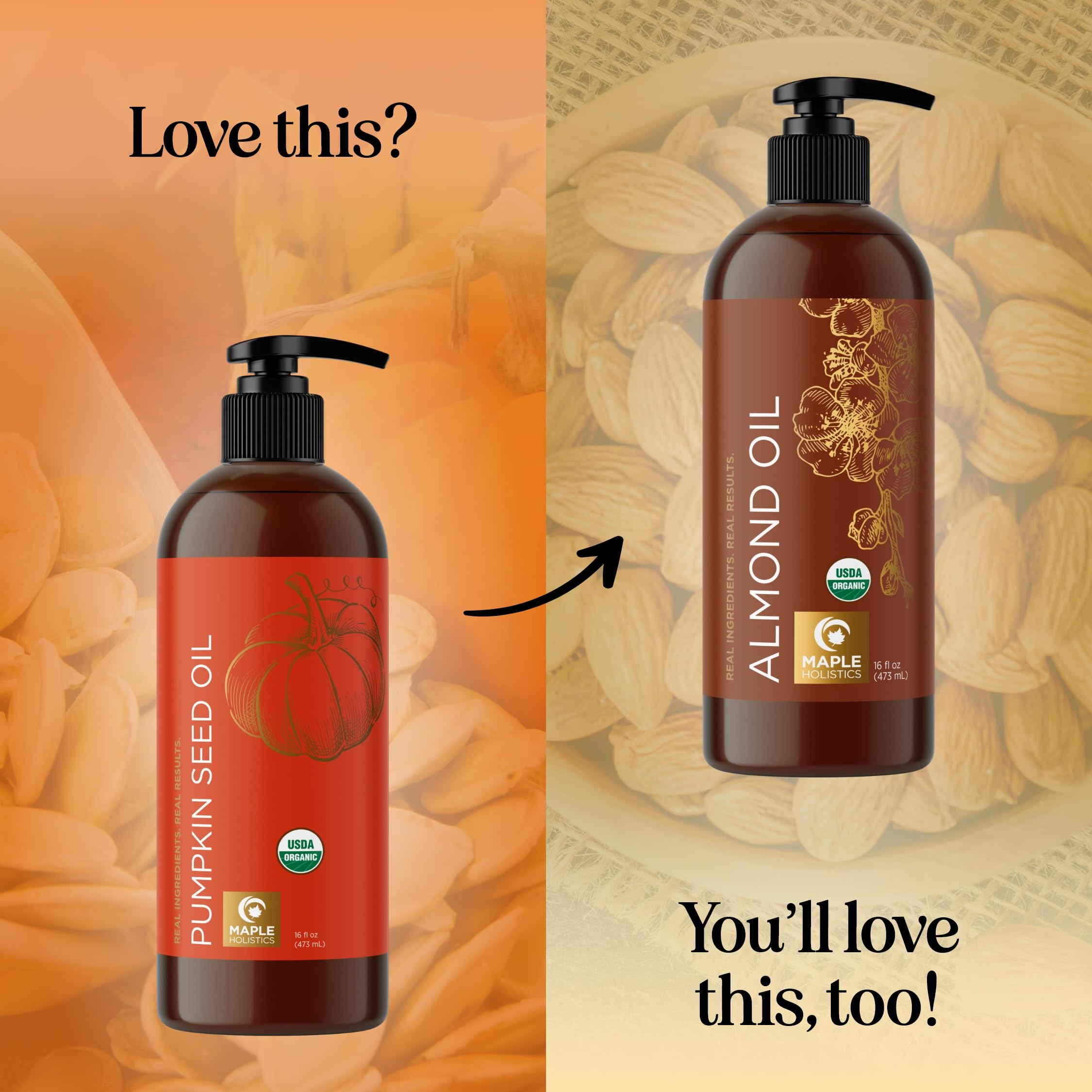 Maple Holistics Pumpkin Seed Oil Organic Certified - 100% Pure Virgin Cold-Pressed Hair & Face Oil (16oz)