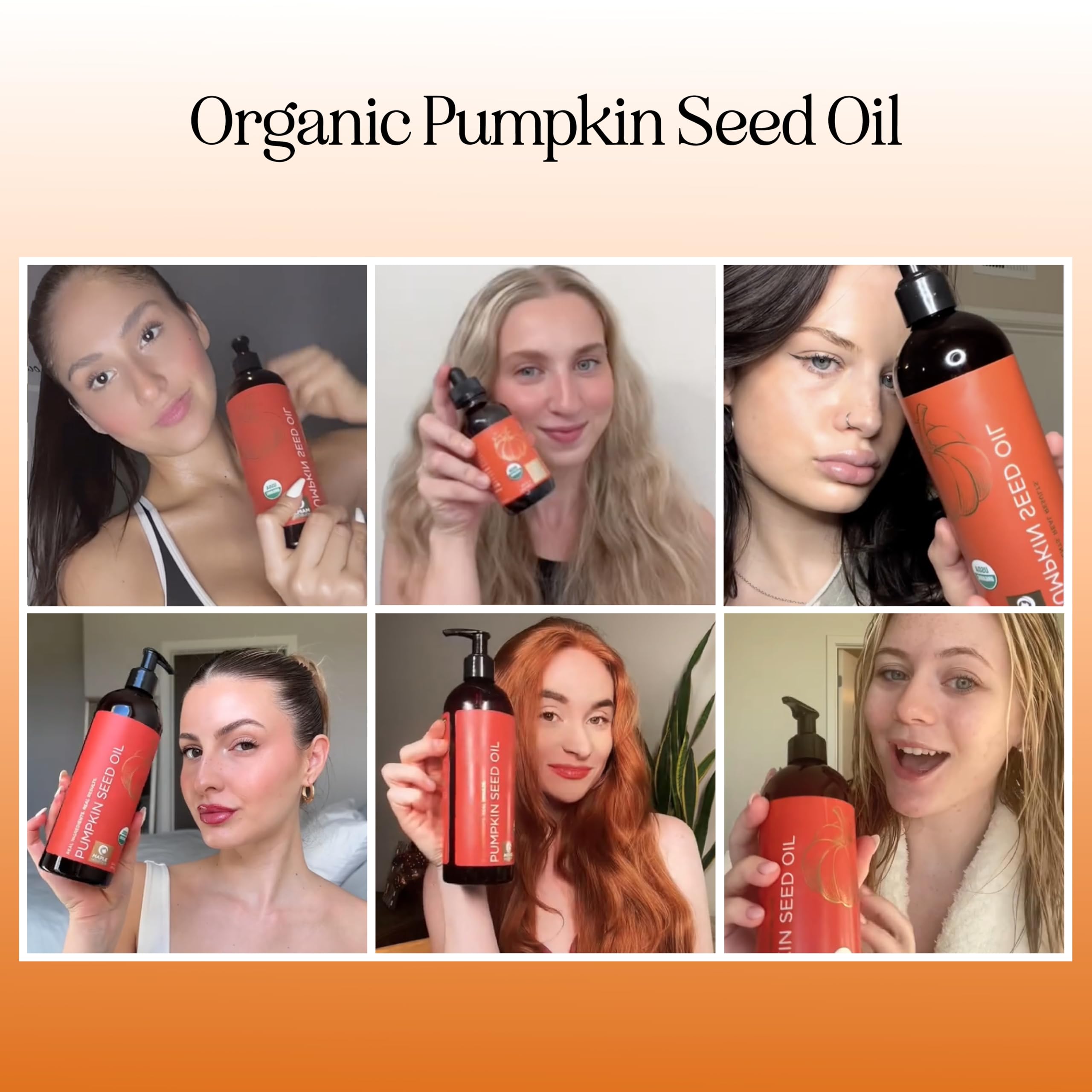 Maple Holistics Pumpkin Seed Oil Organic Certified - 100% Pure Virgin Cold-Pressed Hair & Face Oil (16oz)