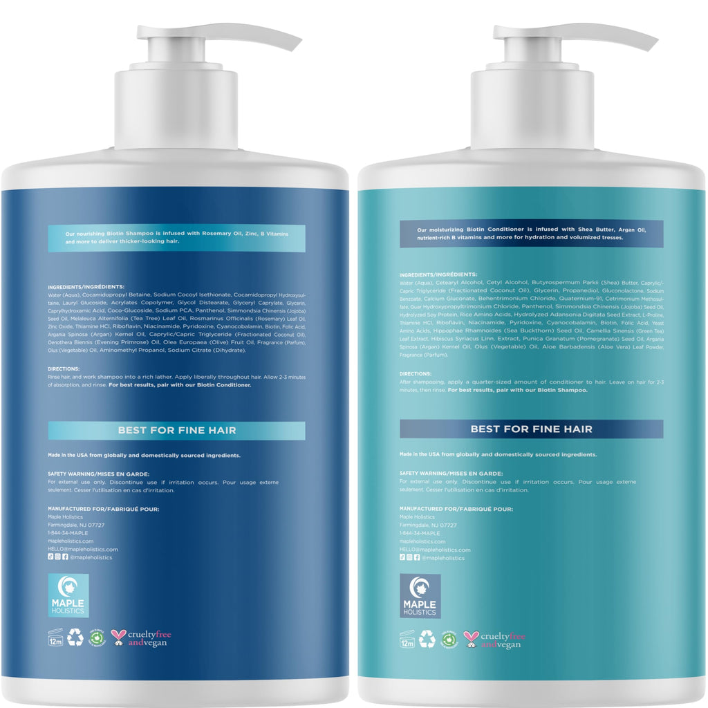 Maple Holistics Rosemary Biotin Shampoo & Conditioner Set – Volumizing, Color Safe, Sulfate Paraben & Silicone Free (32 oz)