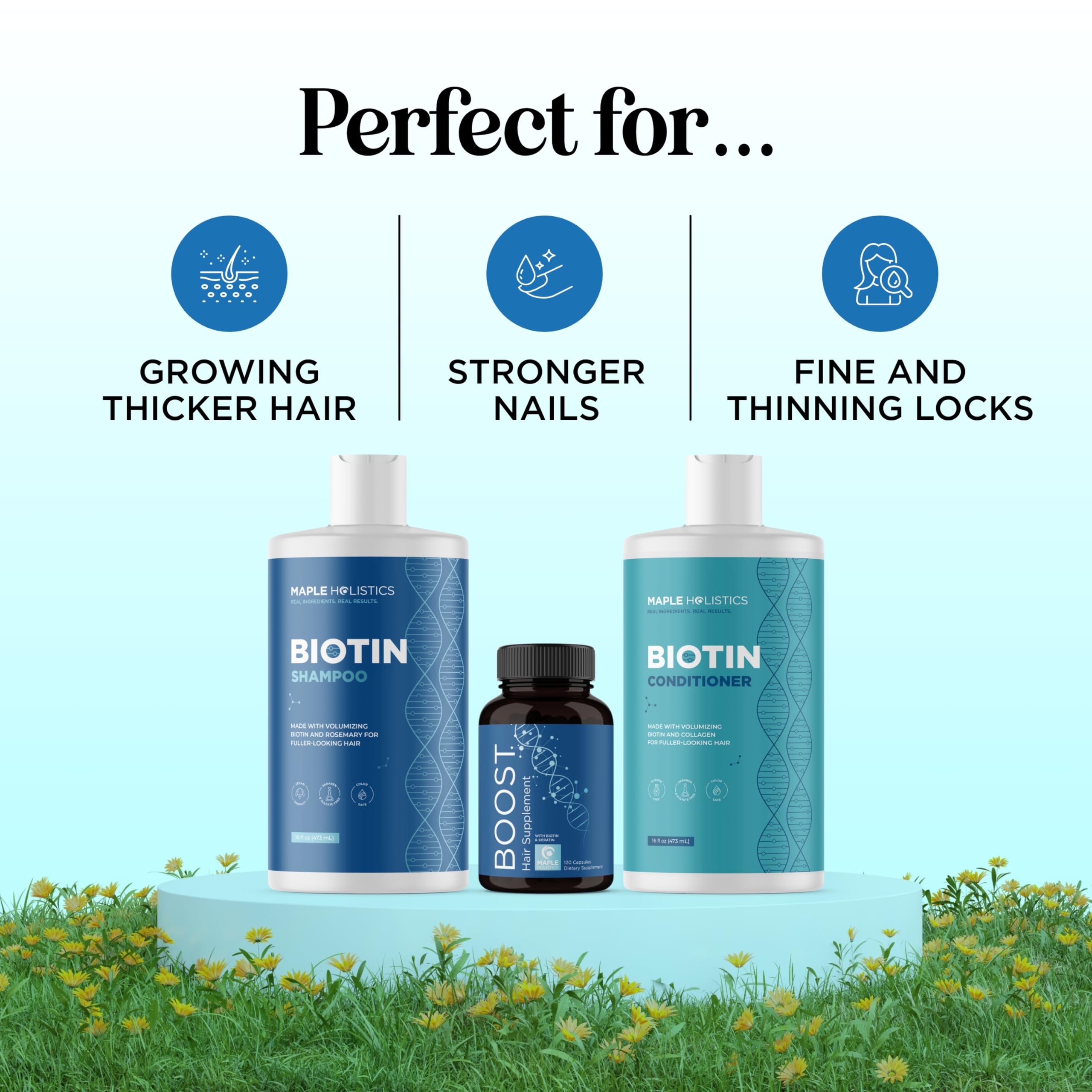 Maple Holistics Biotin Hair Growth Treatment Set — Sulfate-Free Shampoo & Conditioner + Hair Growth Supplement (2 Month Supply)