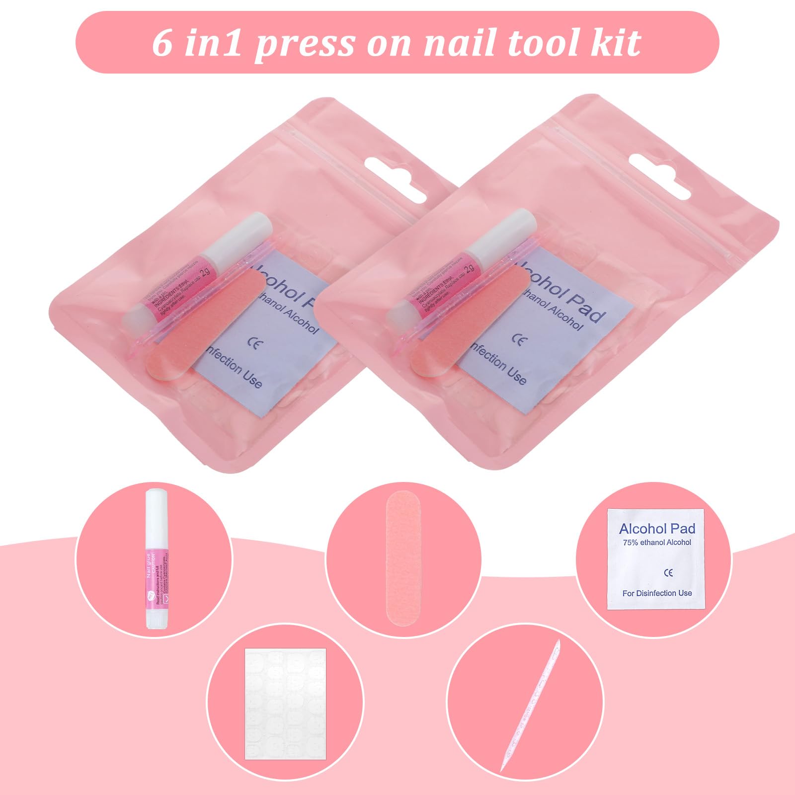 MAQUITA 120 Sets Press On Nail Tool Kit for Business – Disposable Prep Kit with File, Glue, Patches, Pads