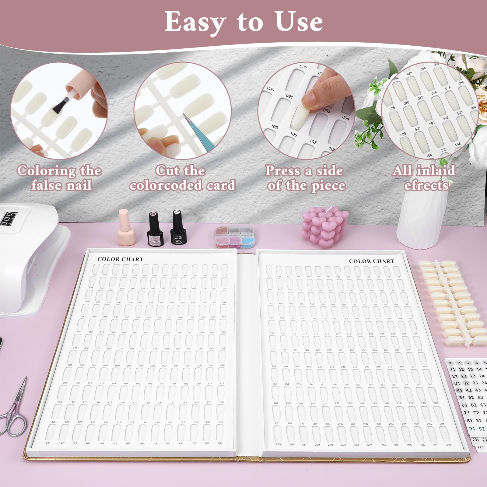 MAQUITA 308-Color Nail Swatch Book with 360 Tips – Portable Salon Display
