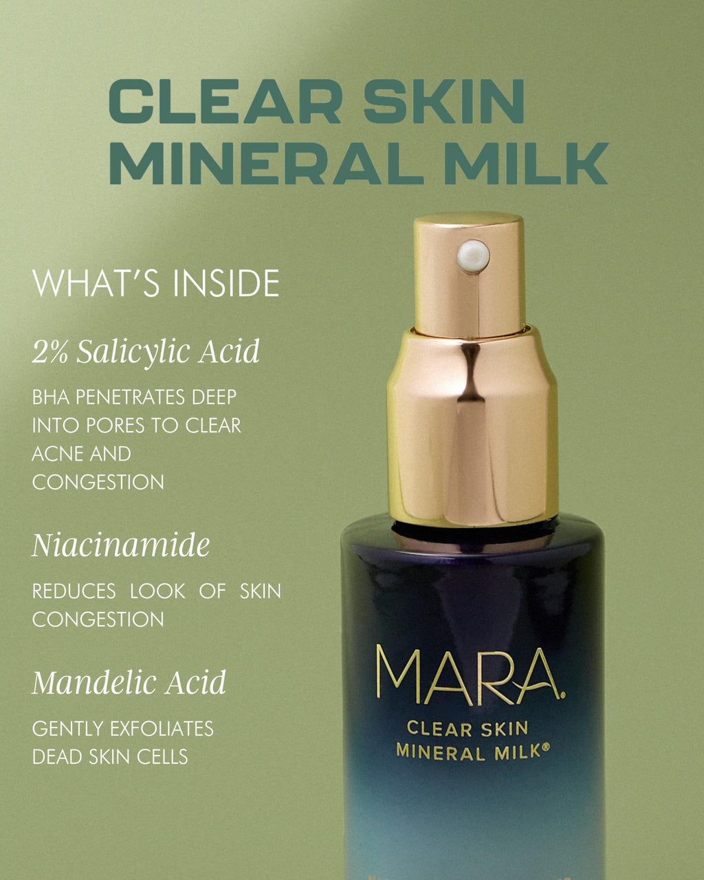 MARA Clear Skin Mineral Milk Hydrating Acne Treatment with Niacinamide + Copper | BHA Serum for All Skin Types (1 oz / 30 ml)