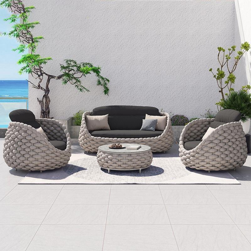 Marbella Textilene Rope Woven Outdoor Sofa Set, Grey