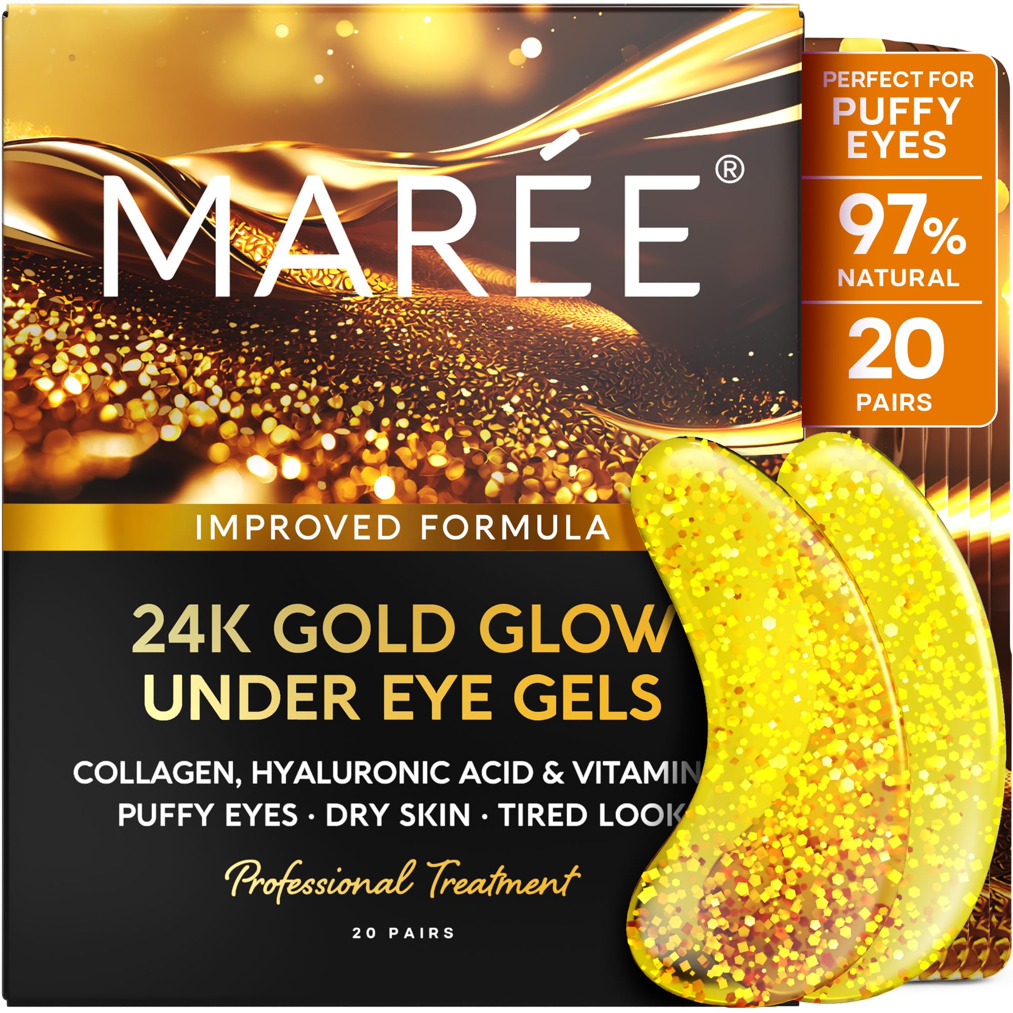 MAREE 24k Gold Glow Under Eye Gels – Cooling Hyaluronic Acid & Marine Collagen Patches