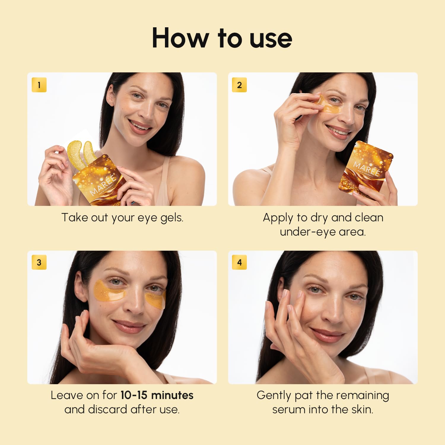 MAREE 24k Gold Glow Under Eye Gels – Cooling Hyaluronic Acid & Marine Collagen Patches