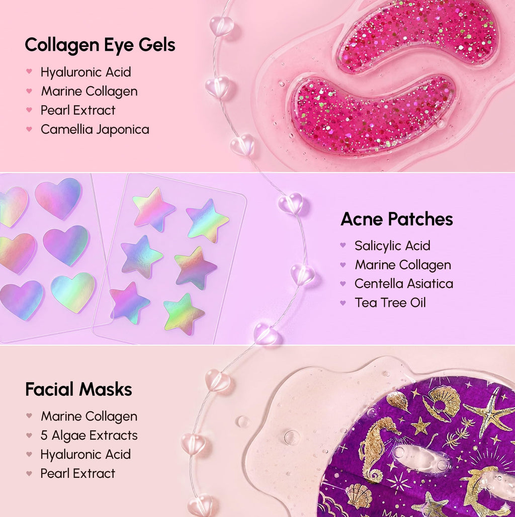MAREE Valentines Day Skincare Gift Box – Under Eye Patches, Collagen Mask & Star Pimple Patches
