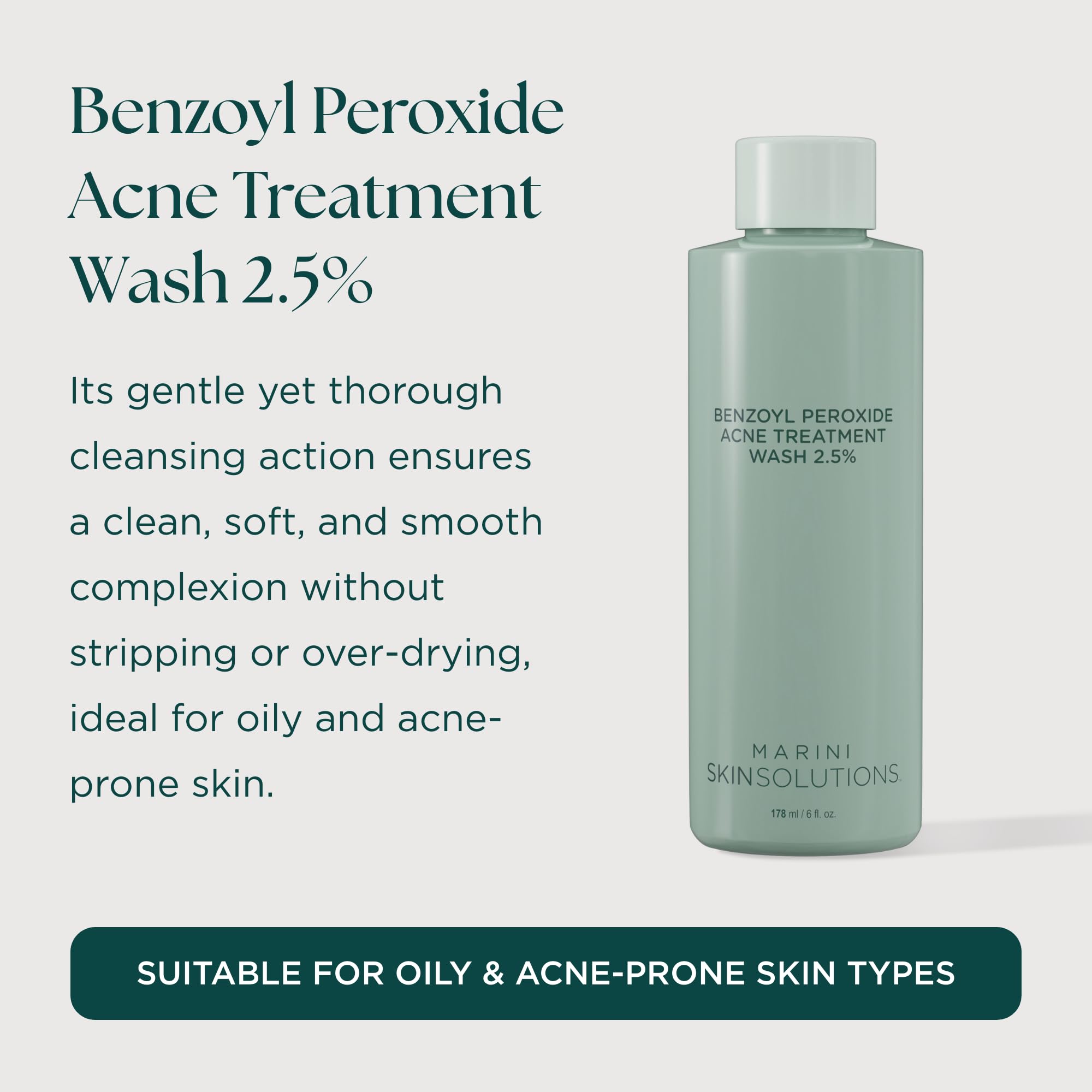 Marini SkinSolutions Benzoyl Peroxide Acne Treatment Wash 2.5% – 6 fl oz, USA Made