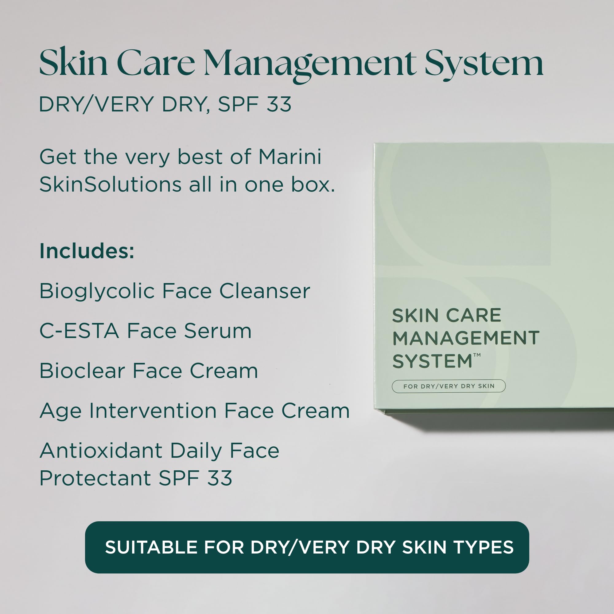 Marini SkinSolutions Skin Care Management System for Dry to Very Dry Skin | SPF 33 Antioxidant Protectant – Made in USA