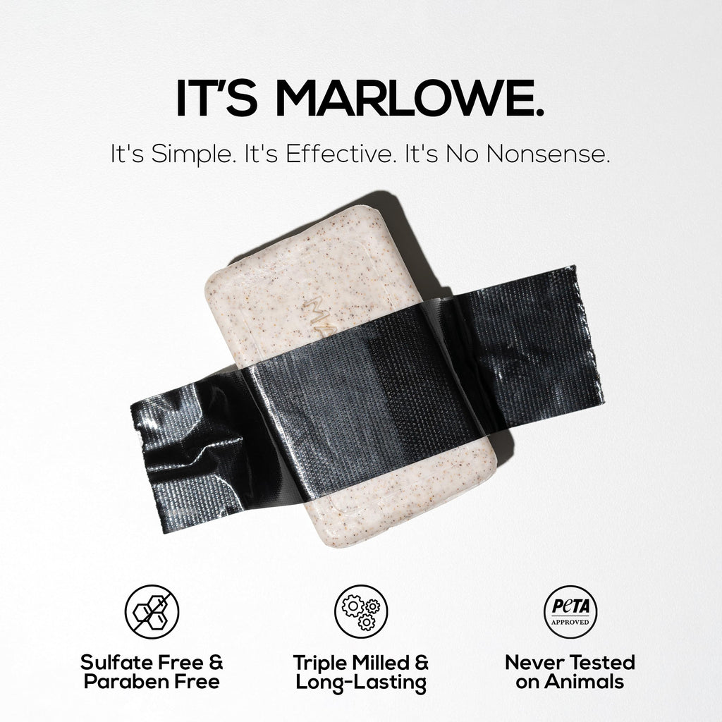 MARLOWE No. 102 Oud Wood Body Scrub Soap – Exfoliating Bar with Shea Butter & Olive Oil