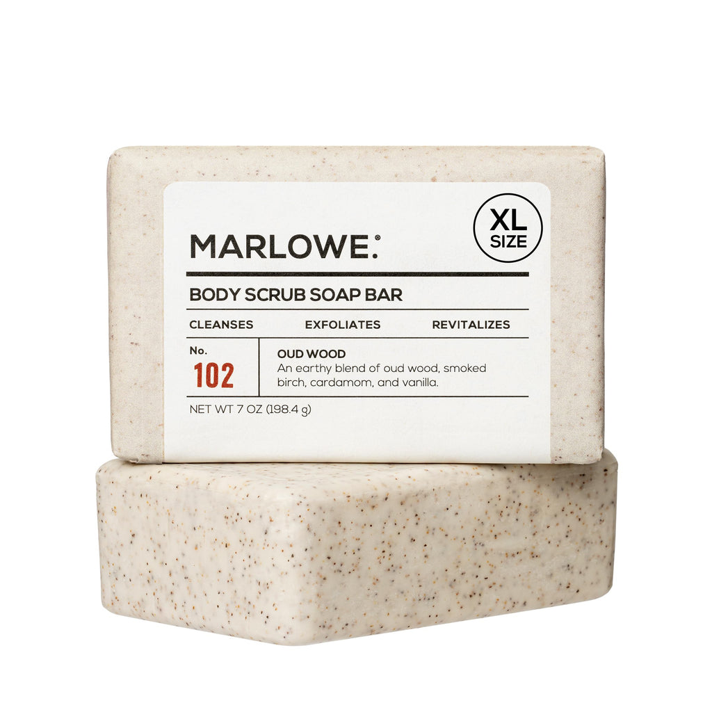 MARLOWE No. 102 Oud Wood Body Scrub Soap – Exfoliating Bar with Shea Butter & Olive Oil